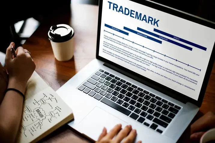 Common law trademark strategy and brand planning on laptop screen