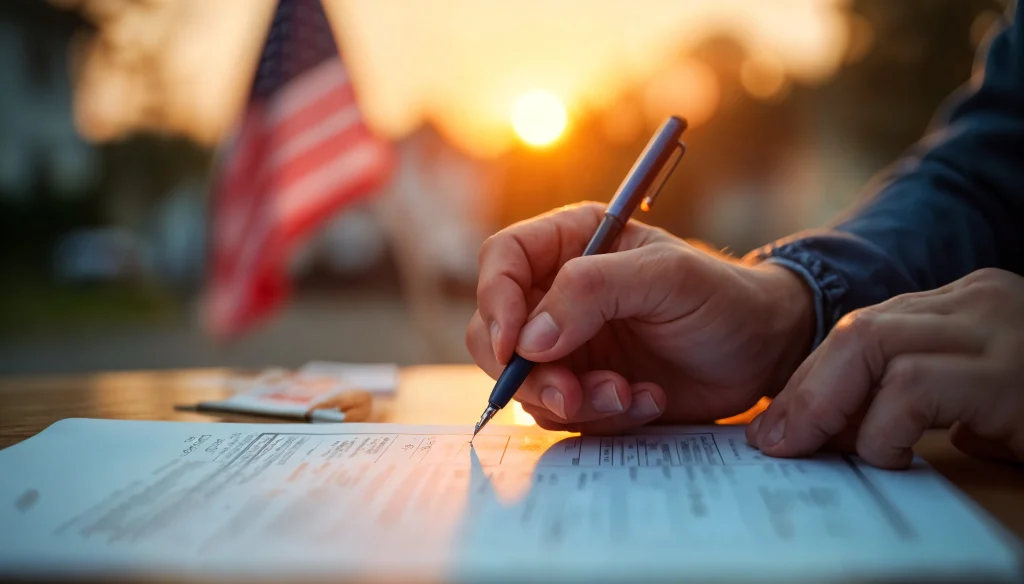 Signing United States citizenship application official documents