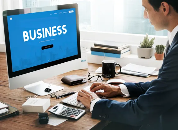Business owner managing company website