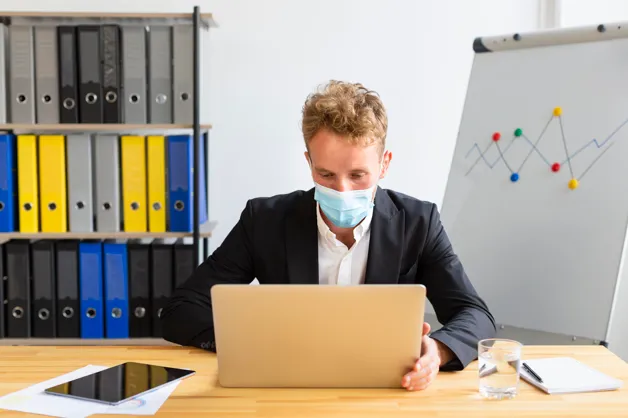 Business professional working remotely online